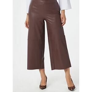 Isaac Mizrahi LIVE Vegan Leather Brown Wide Leg Cropped Pants w/ Side Zip, Sz 8